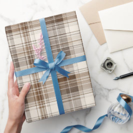 Gezellige bruine bruine blokhut kariert tarwe kari cadeaupapier
