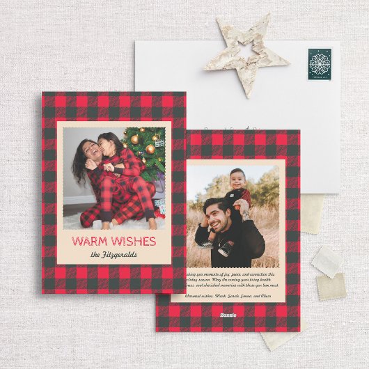 Gezellige Buffalo Plaid Herinneringen Foto Feestdagenkaart