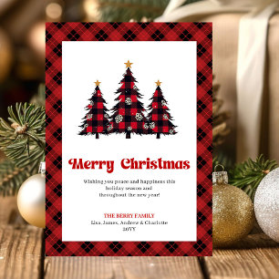 Gezellige Buffalo Plaid Kerstboom Kerstgroet Feestdagenkaart