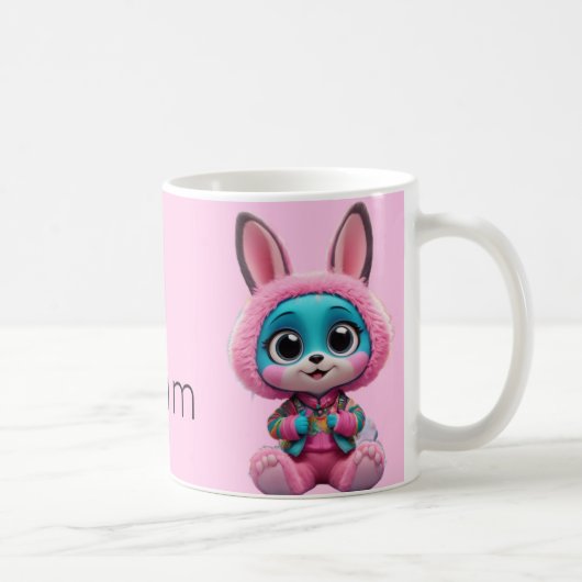 Gezellige Bunny Mok – Schattige Blue Rabbit in Pin (Rechts)