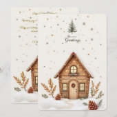 Gezellige Cabin Christmas Kaart | rustieke feestda (Voorkant / Achterkant)