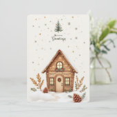Gezellige Cabin Christmas Kaart | rustieke feestda (Staand voorkant)