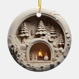 Gezellige Cabin Kersthaard Keramisch Ornament