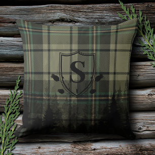 Gezellige Cabin Plaid Pine Tree Silhouetten Monogr Kussen