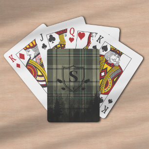 Gezellige Cabin Plaid Pine Tree Silhouetten Monogr Pokerkaarten