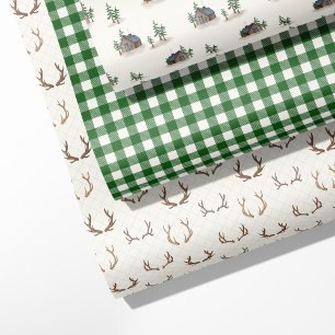 "Gezellige cabine, gewei, Buffalo Plaid Green Inpakpapier Vel