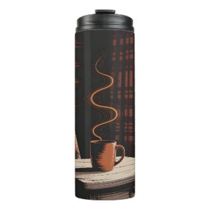 Gezellige Cabine Koffie Plaid Herfst Rustieke Huis Thermosbeker