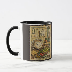 Gezellige Café Avocado Toast - Vintage Stempel Kun Mok