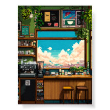Gezellige Cafetaria Raam Pixelart