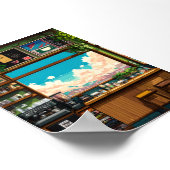 Gezellige Cafetaria Raam Pixelart Poster (Hoek)