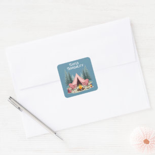 Gezellige Camping Esthetiek Glamping Tent & Kampvu Vierkante Sticker