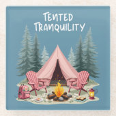 Gezellige Camping Esthetische Glamping Tent & Kamp Glazen Onderzetter (Voorkant)