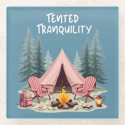 Gezellige Camping Esthetische Glamping Tent & Kamp Glazen Onderzetter (Voorkant)