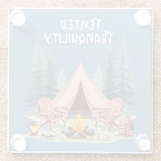 Gezellige Camping Esthetische Glamping Tent & Kamp Glazen Onderzetter (Achterkant)