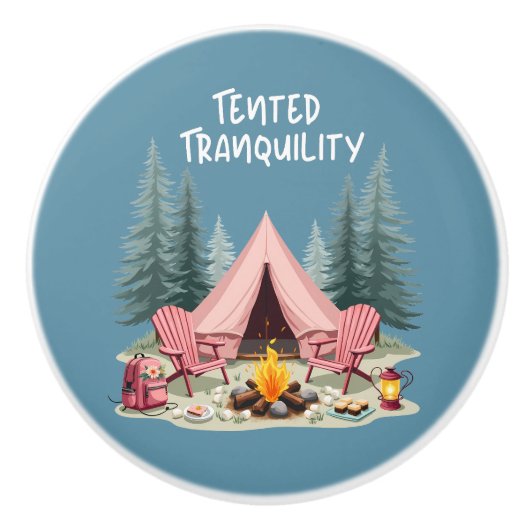 Gezellige Camping Esthetische Glamping Tent & Kamp Keramische Knop (Voorkant)