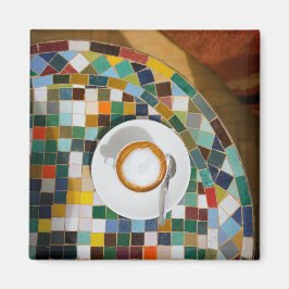 Gezellige Cappuccino op Mozaïektafel Coffee Foto Magneet