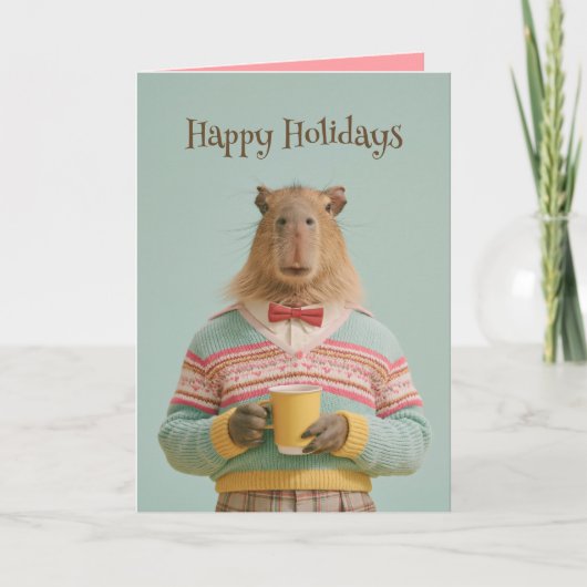 Gezellige Capybara Met een Warme Drank Kaart (Voorkant)