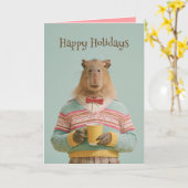 Gezellige Capybara Met een Warme Drank Kaart (Gele Bloem)
