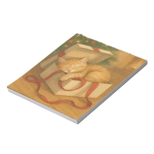Gezellige Cat Nap Kerstmis Notitieblok (Linkerzijde)