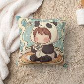 Gezellige Chibi Panda Koffie Accent Kussen (Deken)
