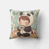 Gezellige Chibi Panda Koffie Accent Kussen (Achterkant)
