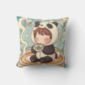 Gezellige Chibi Panda Koffie Accent Kussen (Voorkant)
