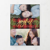 Gezellige chique rode geruite gouden Kerstmis foto Drieluik Uitnodiging (Cover)