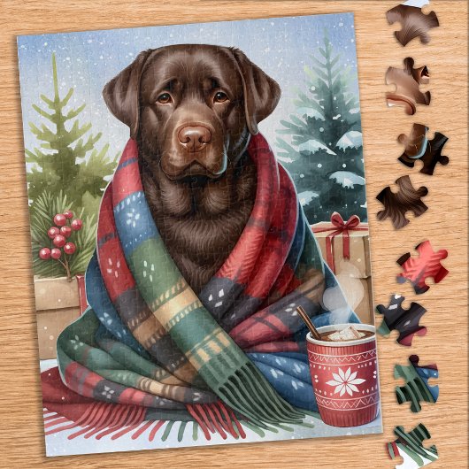 Gezellige Chocolade Labrador Retriever Hond Kerstm Legpuzzel