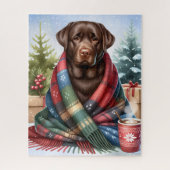 Gezellige Chocolade Labrador Retriever Hond Kerstm Legpuzzel (Verticaal)