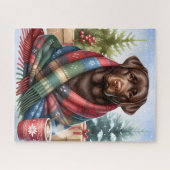 Gezellige Chocolade Labrador Retriever Hond Kerstm Legpuzzel (Horizontaal)
