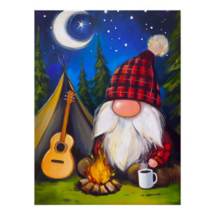 Gezellige Christmas Gnome Camper Gitarist Perfect Poster
