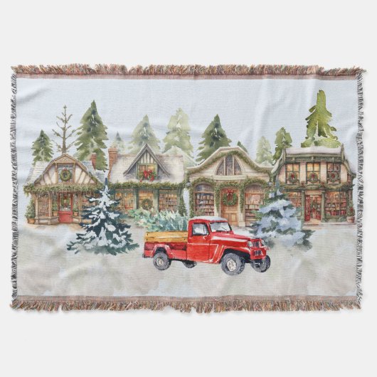 Gezellige Christmas Village Bomen Truck Deken (Voorkant)