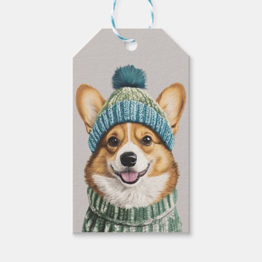 Gezellige Corgi in Winter Gear Cadeaulabel (Voorkant)