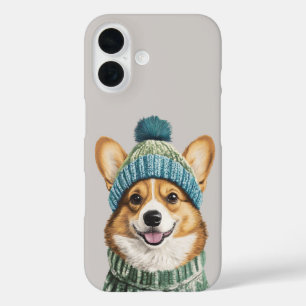 Gezellige Corgi in Winter Gear iPhone 16 Hoesje