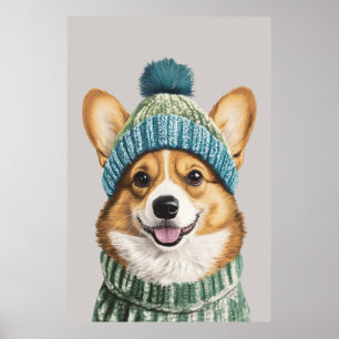 Gezellige Corgi in Winter Gear Poster