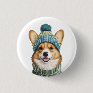 Gezellige Corgi in Winter Gear Ronde Button 3,2 Cm