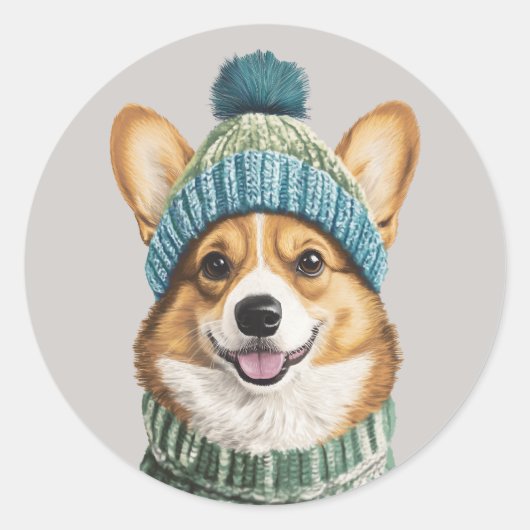 Gezellige Corgi in Winter Gear Ronde Sticker (Voorkant)