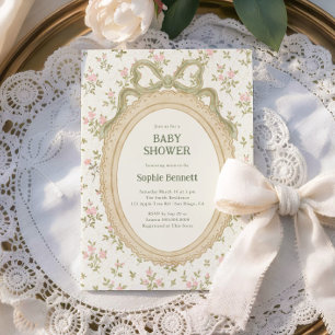 Gezellige Cottage Groen Lint Frame Baby Shower Kaart