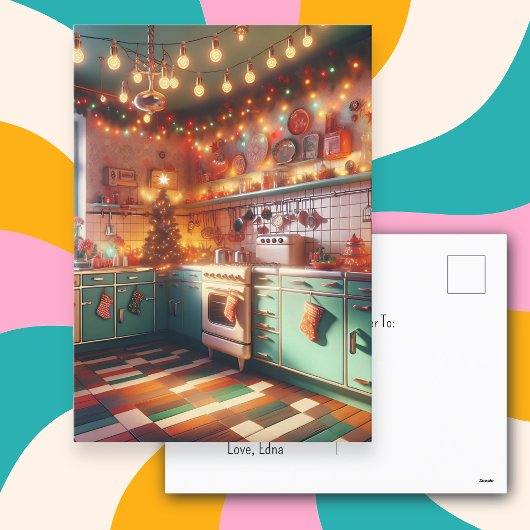 Gezellige Cottage Kitsch Retro Kerstmis Briefkaart