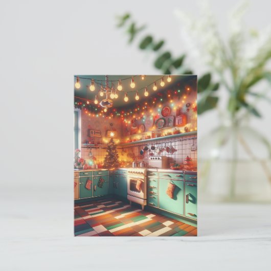 Gezellige Cottage Kitsch Retro Kerstmis Briefkaart (Staand voorkant)