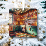 Gezellige Cottage Kitsch Retro Kerstmis gepersonal Metalen Ornament<br><div class="desc">Gepersonaliseerde kerstversiering Schattigee blauwgroen gezellige  keuken vol met vakantiedecoraties en kerstverlichting en retro vibes. Ik wens u een gezellige ouderwetse kerst en een gelukkig nieuwjaar. De achtertekst van dit vakantie ornament kan gepersonaliseerd worden,  zodat u jouw namen kunt toevoegen als u de vakantie begroeting wilt of wijzigen.</div>