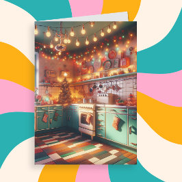 Gezellige Cottage Kitsch Retro Kerstmis Kaart