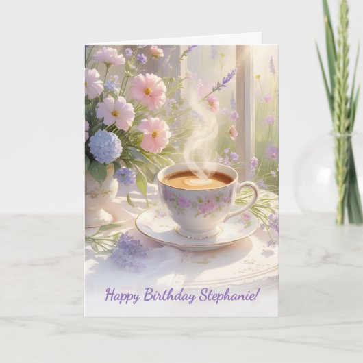 Gezellige Cottage Koffie & Wildflowers Verjaardag Kaart (Voorkant)