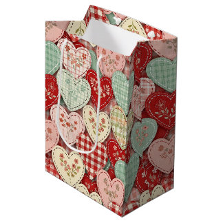 Gezellige Cottage Patchwork Hart Geruite Ontwerp Medium Cadeauzakje