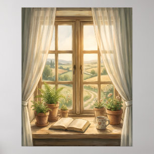 Gezellige Cottage Raam Interieur Poster