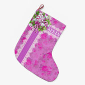 Gezellige Cottage Roze en Paarse Kerstkous Grote Kerstsok (Voorkant (Hangend))