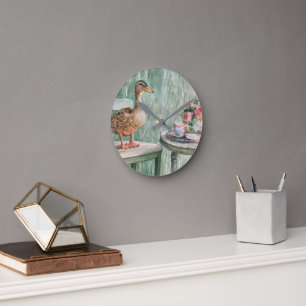 Gezellige Cottagecore Eend en Theekop Wandklok