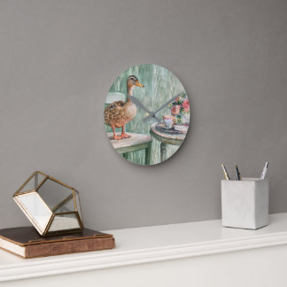Gezellige Cottagecore Eend en Theekop Wandklok