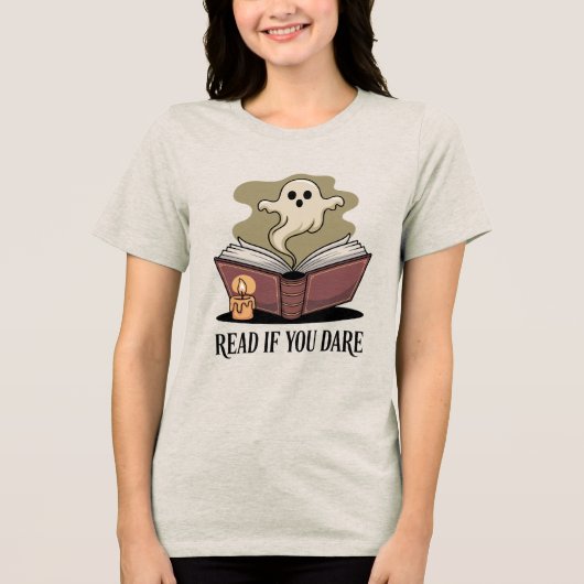 Gezellige Cream Gothic Book Ghost Tri-Blend Shirt (Voorkant)