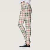 Gezellige Cream Tartan Plaid Roze & Groene Cheques Leggings (Links)